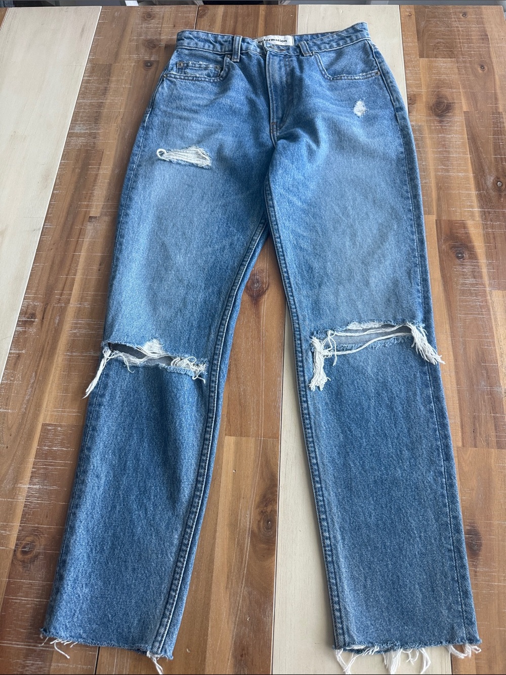 Reformation Medium Blue Distressed Straight-Leg Jeans